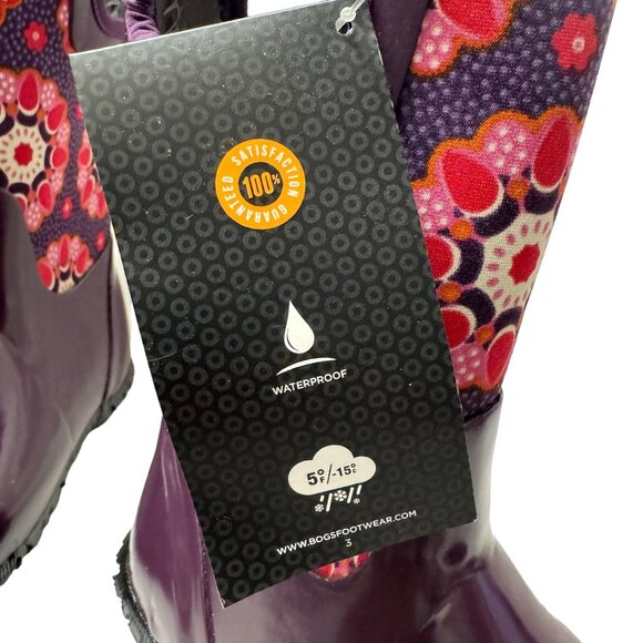 Bogs North Hampton Kaleidoscope Girls 13 Purple Rubber Waterproof Rain Boots - Picture 14 of 16